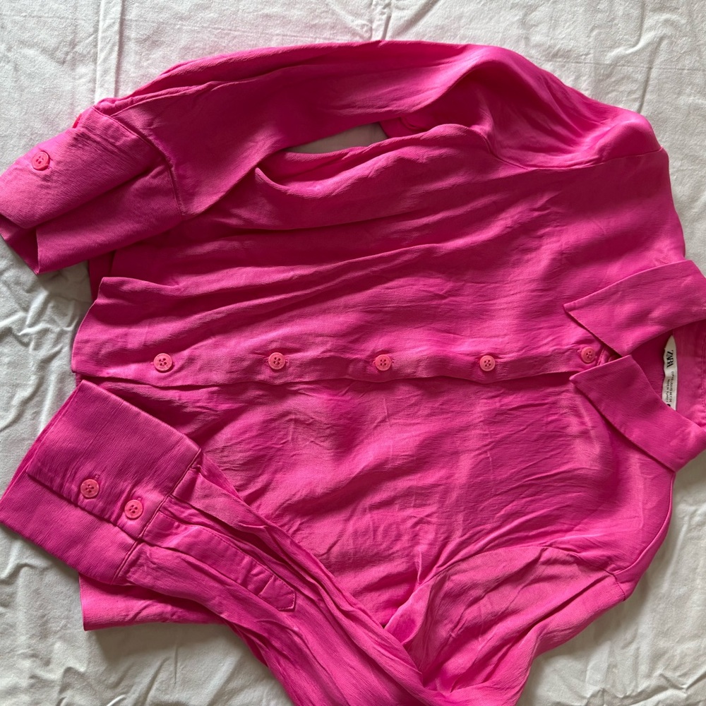 Zara Fuchsia Button-Up Blouse